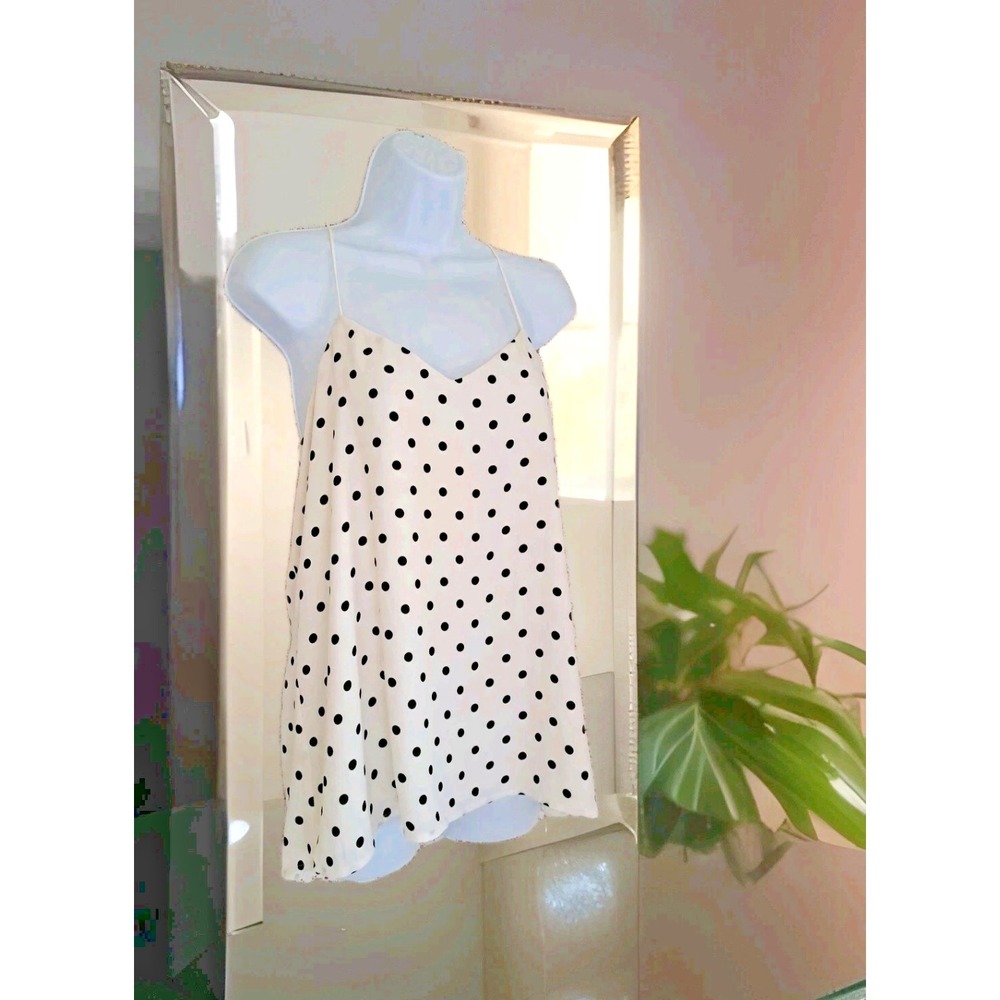 Express Popover Cami Top M Ivory/Black Polka Dot Spaghetti Strap Summer Feminine